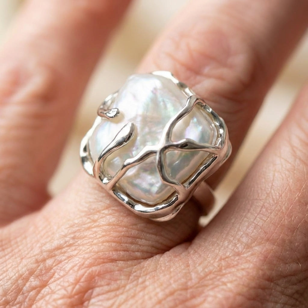 Vintage Pearl Silver Ring