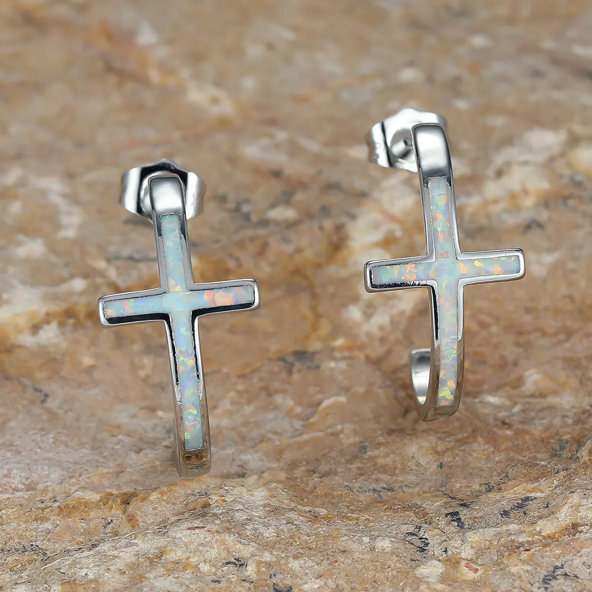 Opal Cross Earrings