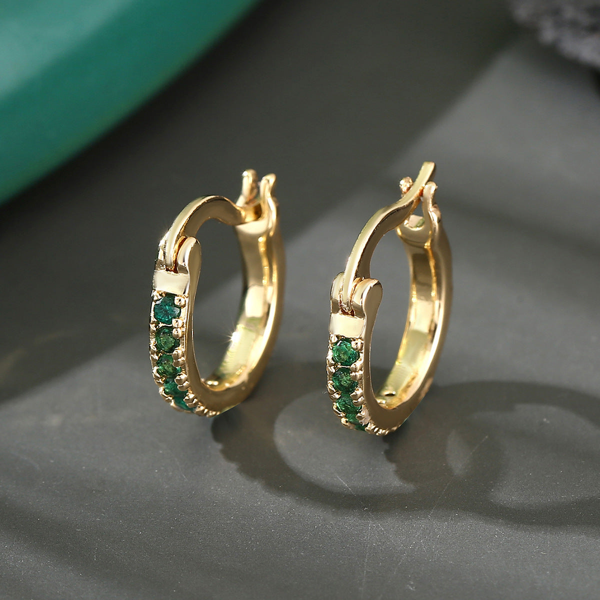Emerald Gold Hoop Earrings