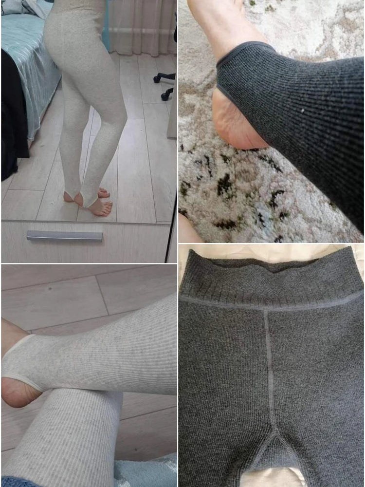Warm Fleece Lined Super Thick Warm Leggings Winter Spandex Ribbed Slim Pattern Leggins Winter High Waist Basic Pants