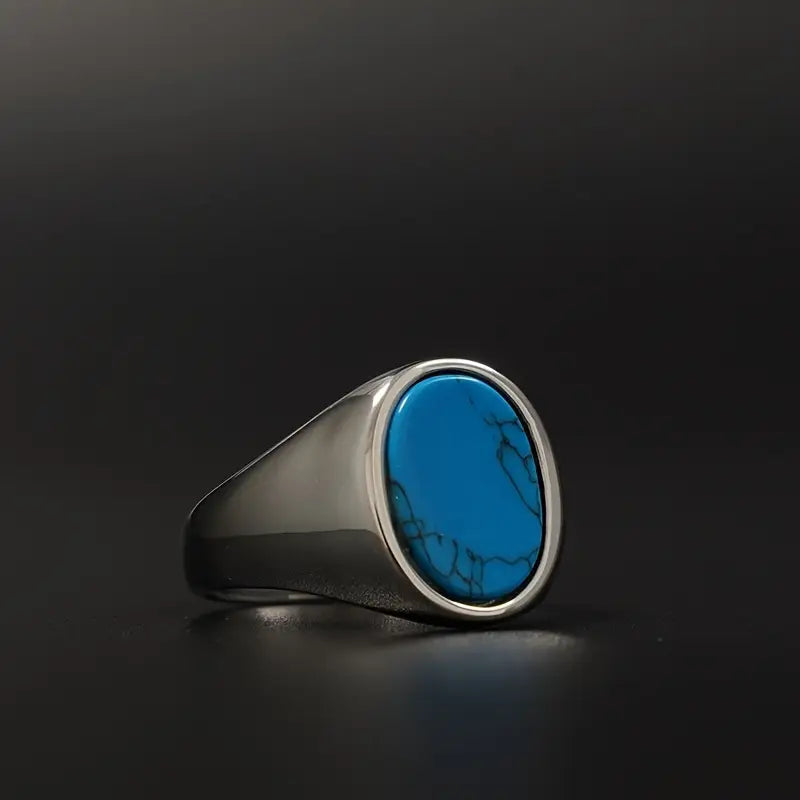 Stainless Signet Ring Featuring Faux Gemstones
