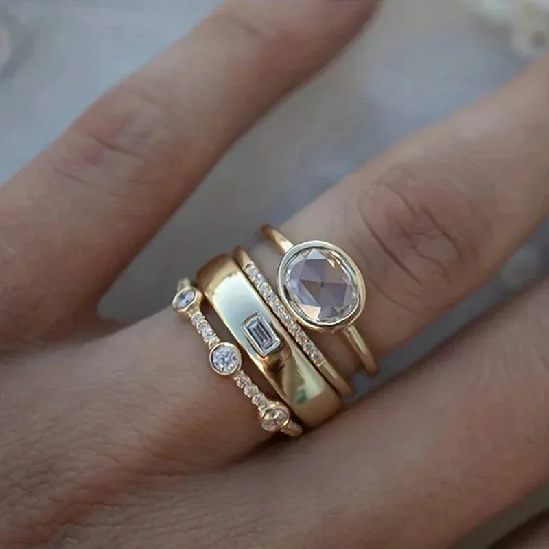 Elegant Gold Crystal Ring Set