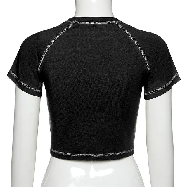 ’s T-shirt Harajuku Crop Top Harajuku Retro Korean Black Demon Punk Gothic Anime Print Clothes Slim Anime