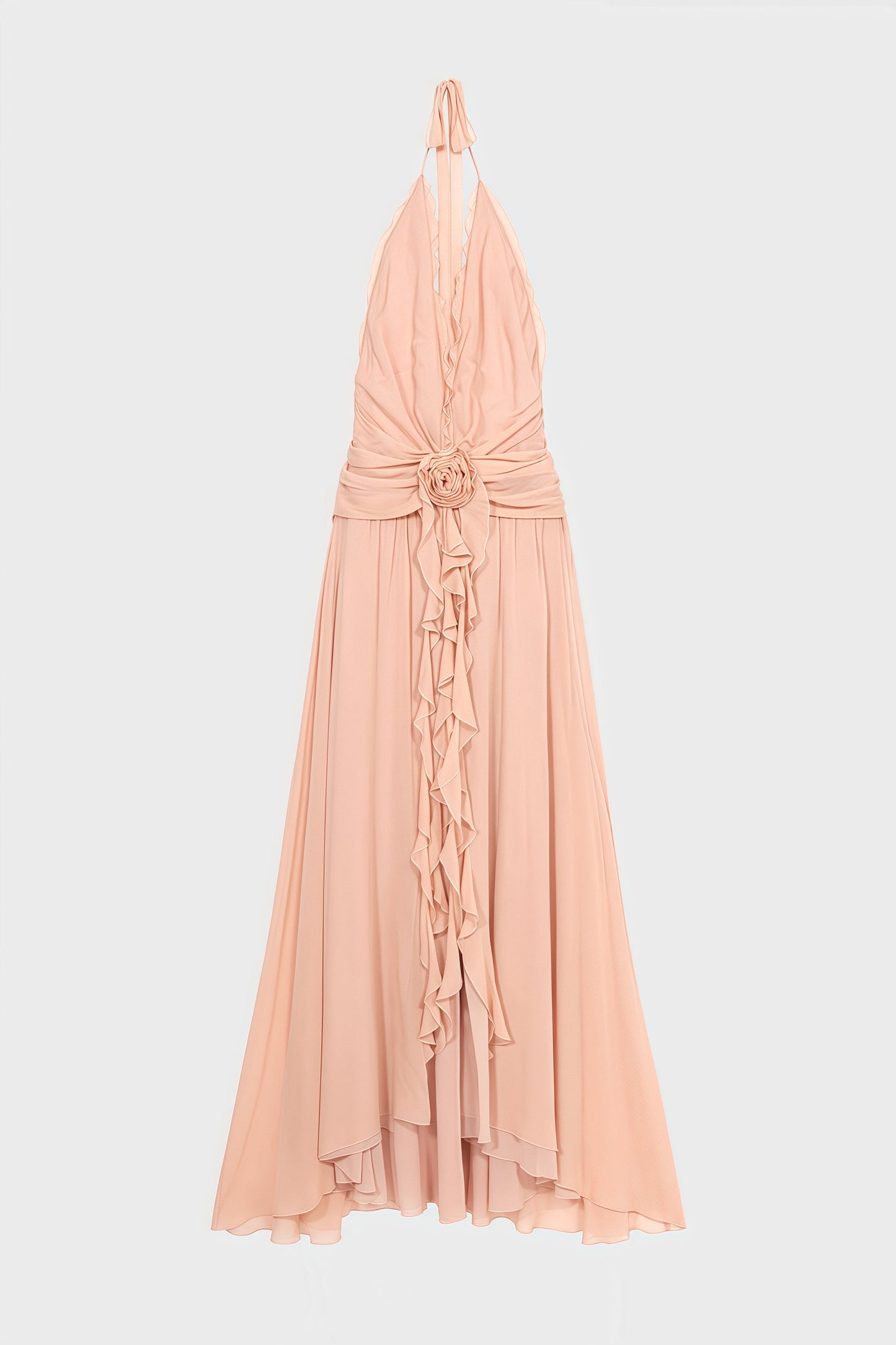 Wylon Pink 3d Flower Ruffled Maxi Dress