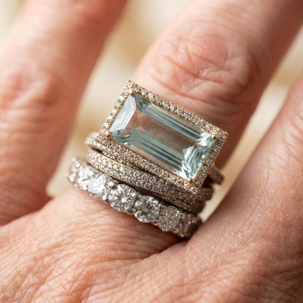 An Vintage Silver Turquoise Glass Ring Set
