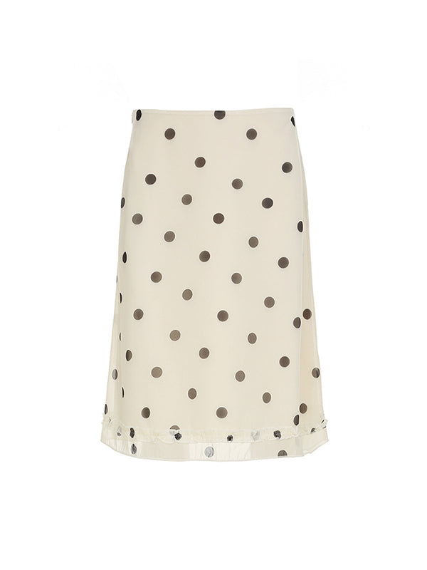 Apricot Polka Dot Fungus Edge Maxi Skirts