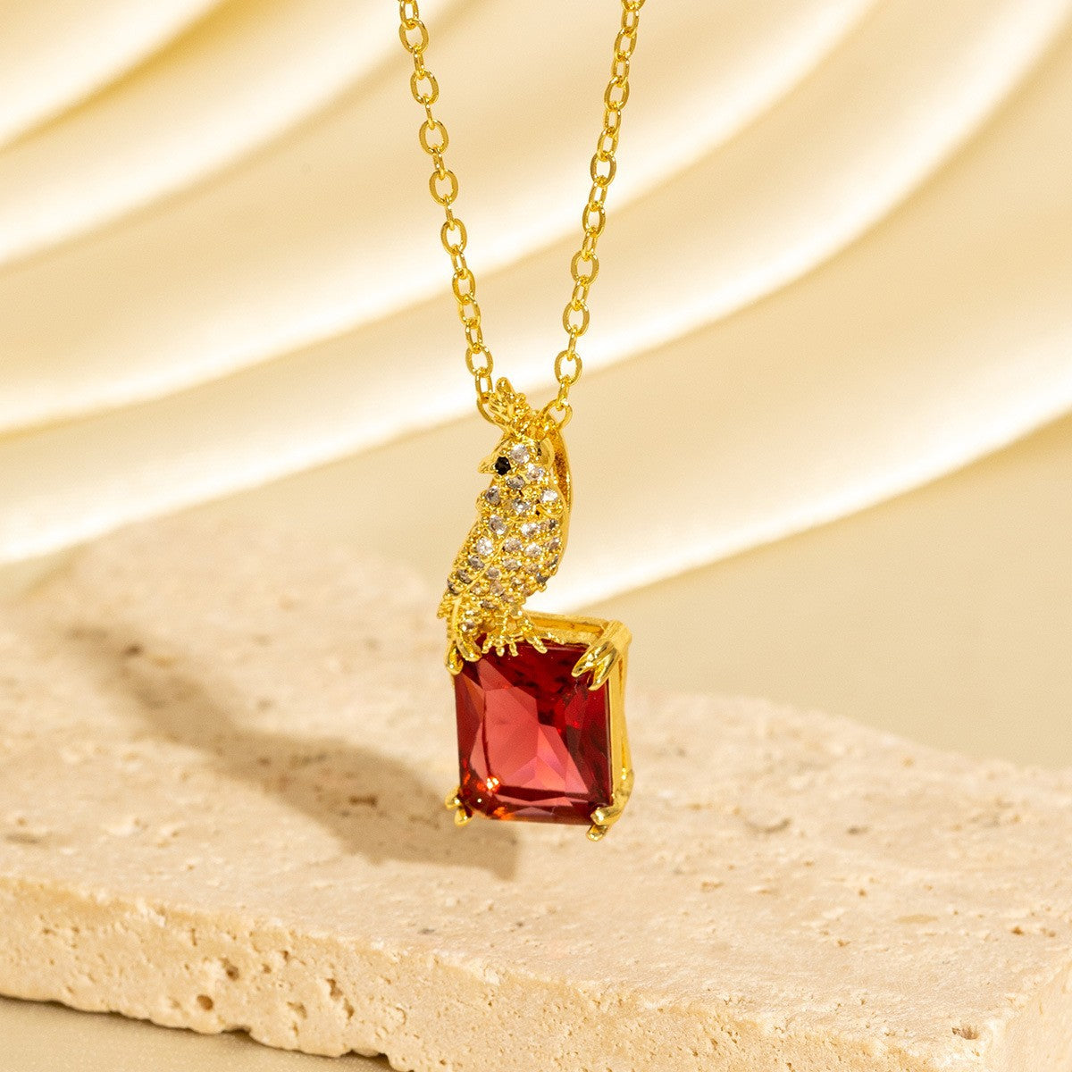 Elegant Ruby Parrot Necklace