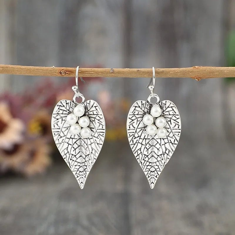 Vintage Pearl Leaf Earrings
