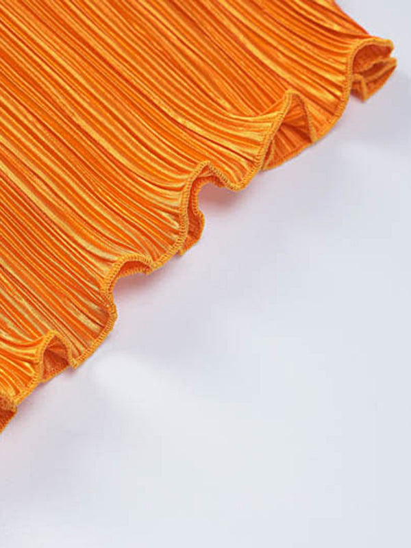 Long Sleeves Skinny Pleated Color Split-joint Round-neck Maxi Dresses