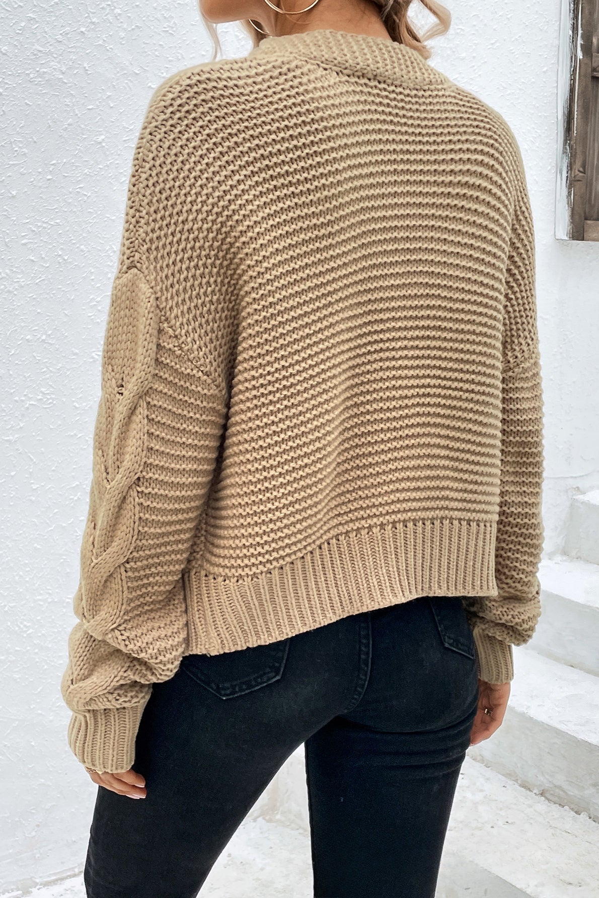 Ribbed Color Long Sleeve Knit Cardigan