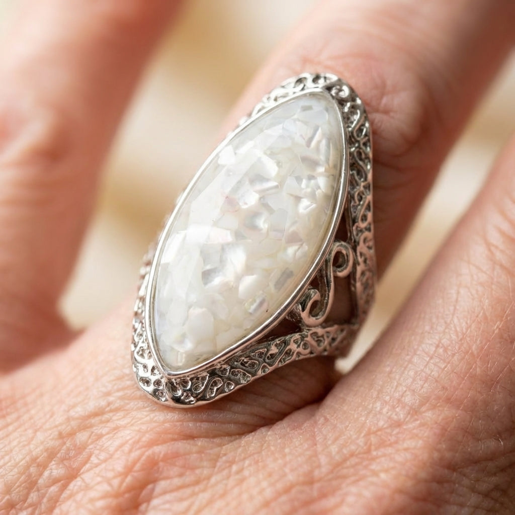 Vintage White Opal Silver Ring