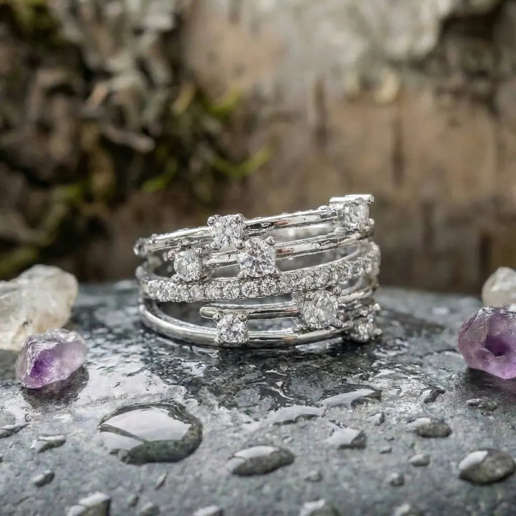 Elegant Crystal Crossover Ring
