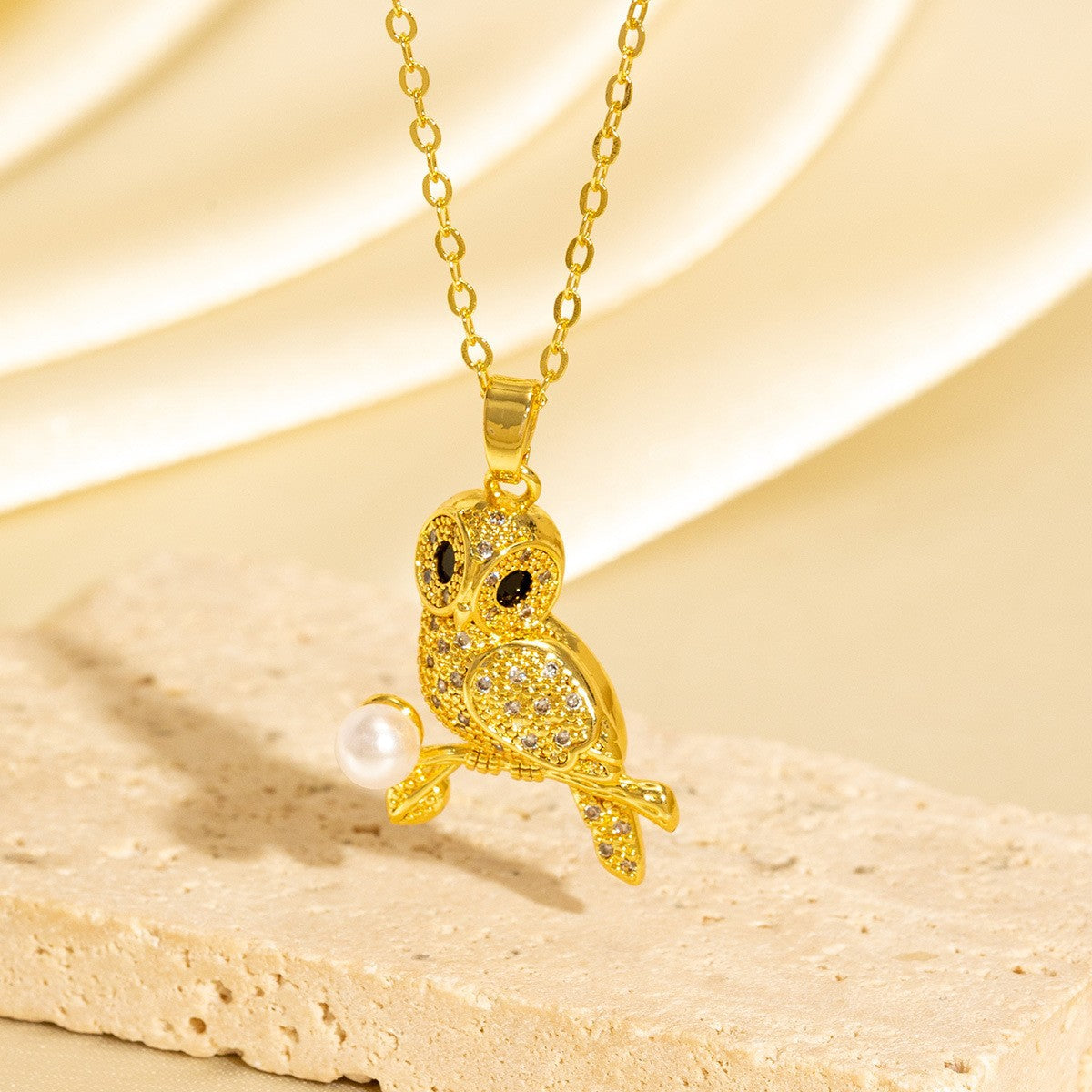 Gold Owl Pearl Necklace