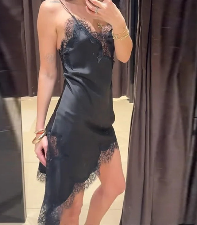 Satin Lace Backless Mini Dress