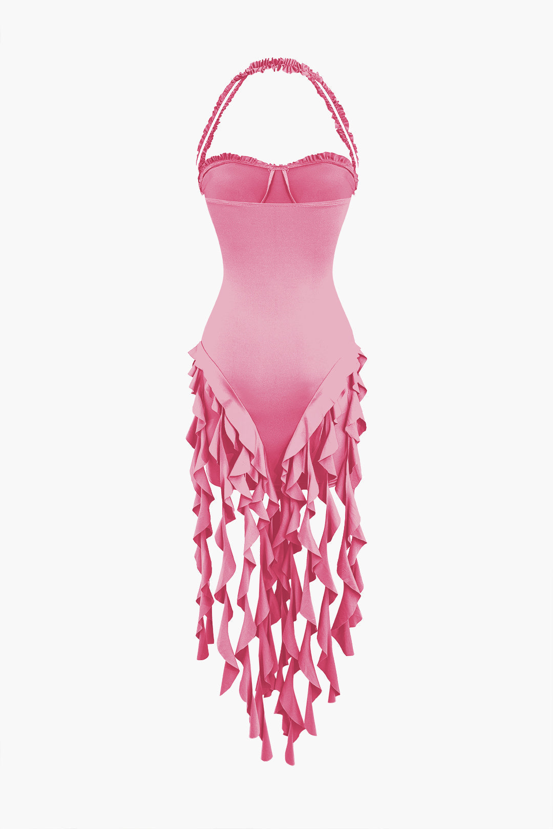 Color Ruffle Tassel Halter Bustier Mini Dress