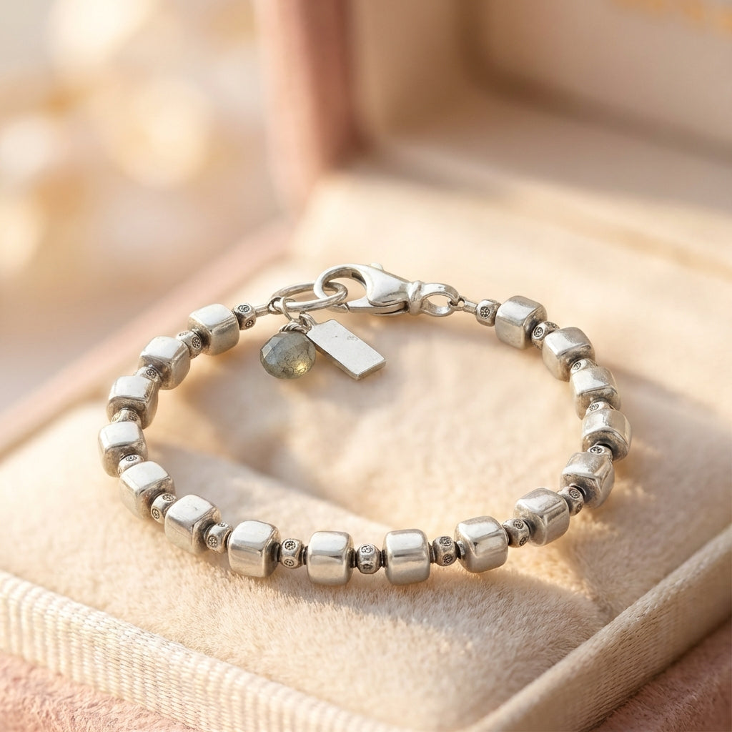 Vintage Silver Cubic Beads Bracelet