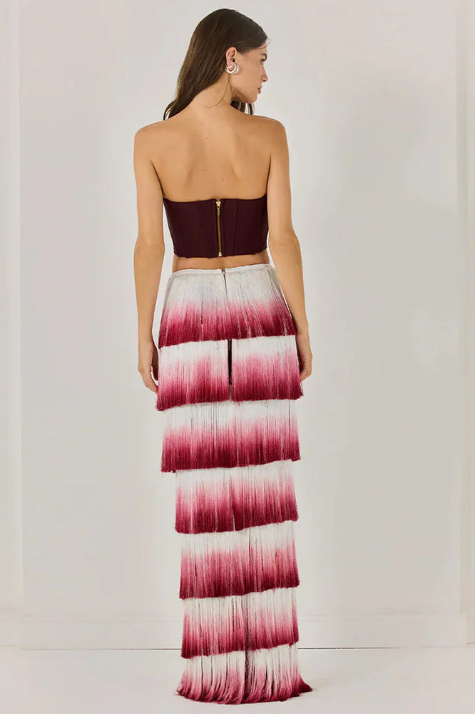 Fringed Waist Elastic Maxi Dress