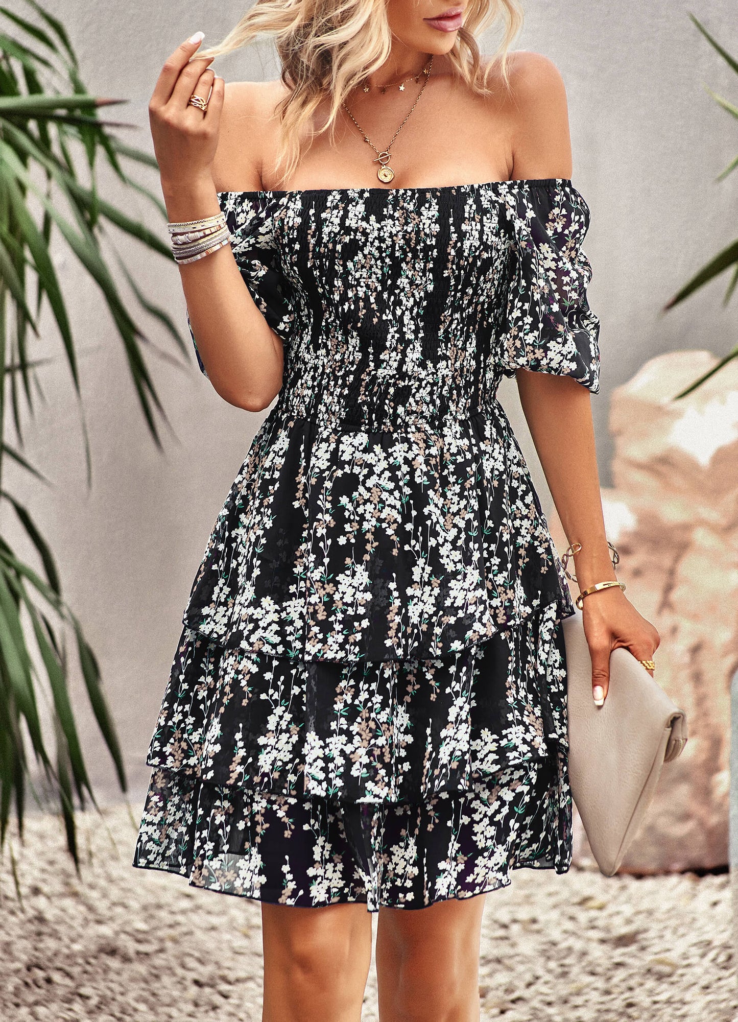 Think Garden Printed Mini Dress - Black