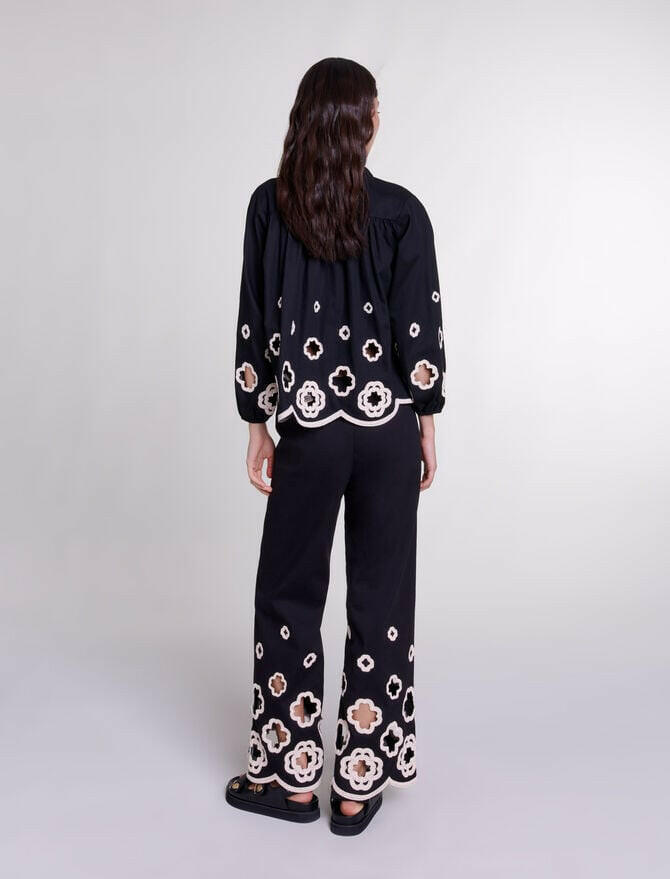 Black 2-piece Set With Lantern Sleeves Shirt & Long Pants