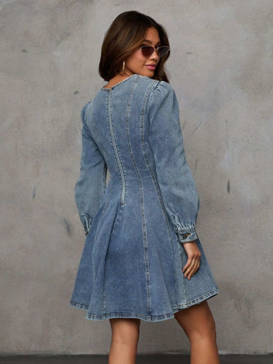 Follow Me Denim Fit and Flare Mini Dress - Denim