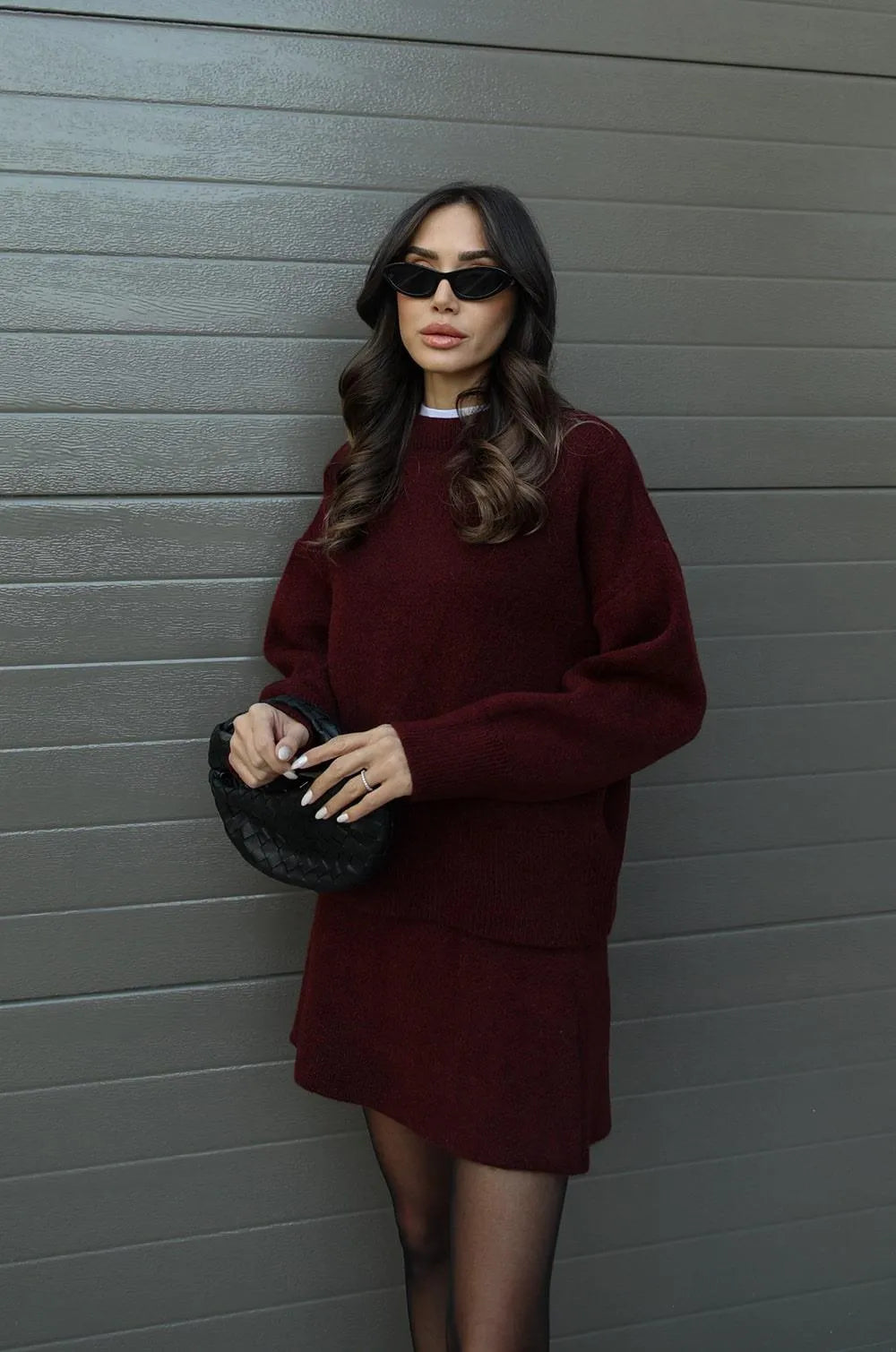 Damaris - Knitted Straight Shirt Two-piece Set
