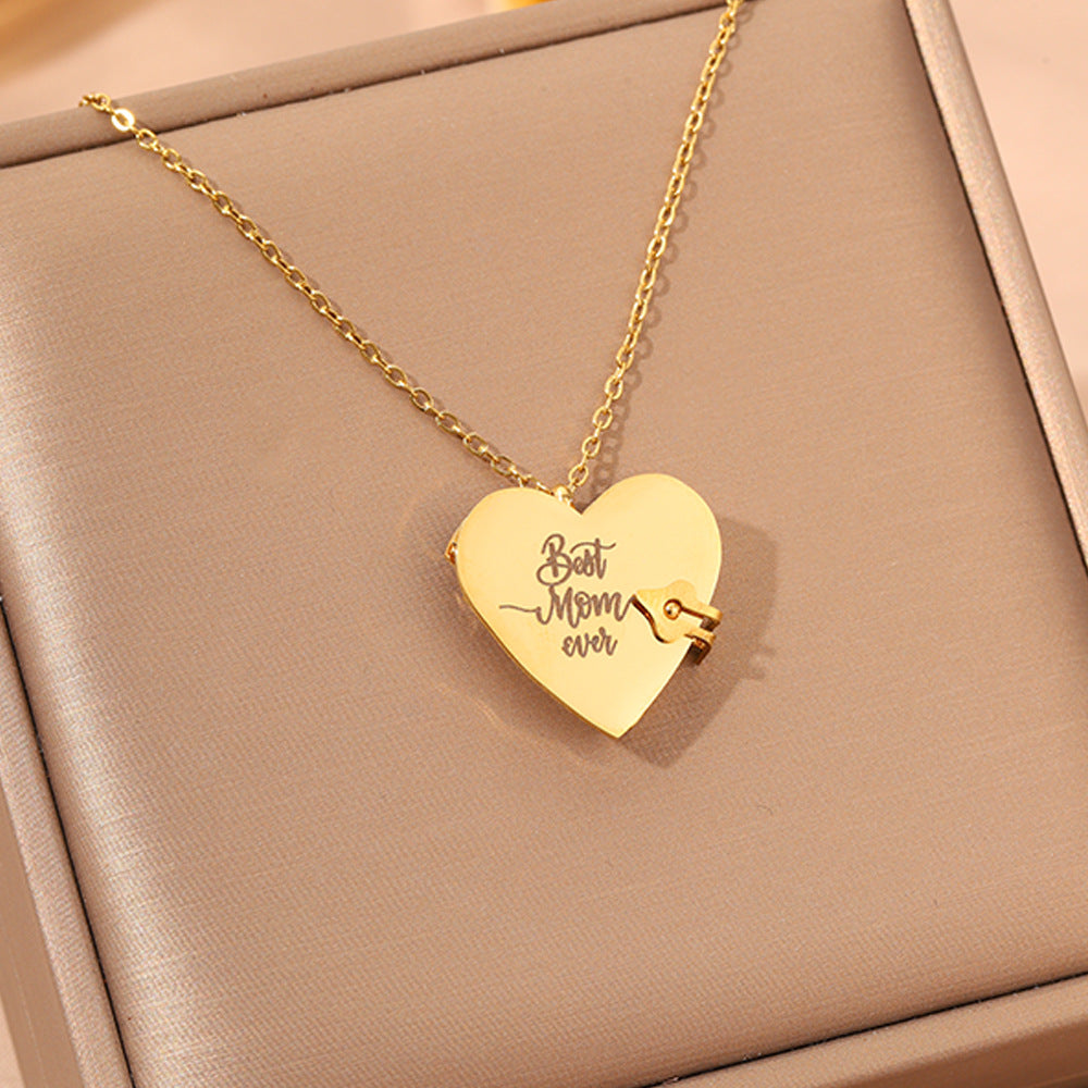 Gold Best Mom Heart Necklace