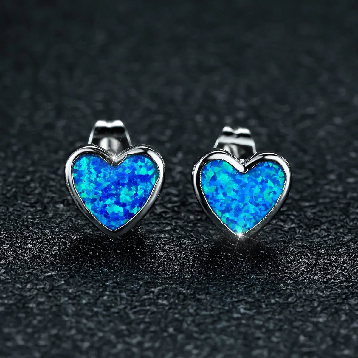 Blue Opal Heart Earrings