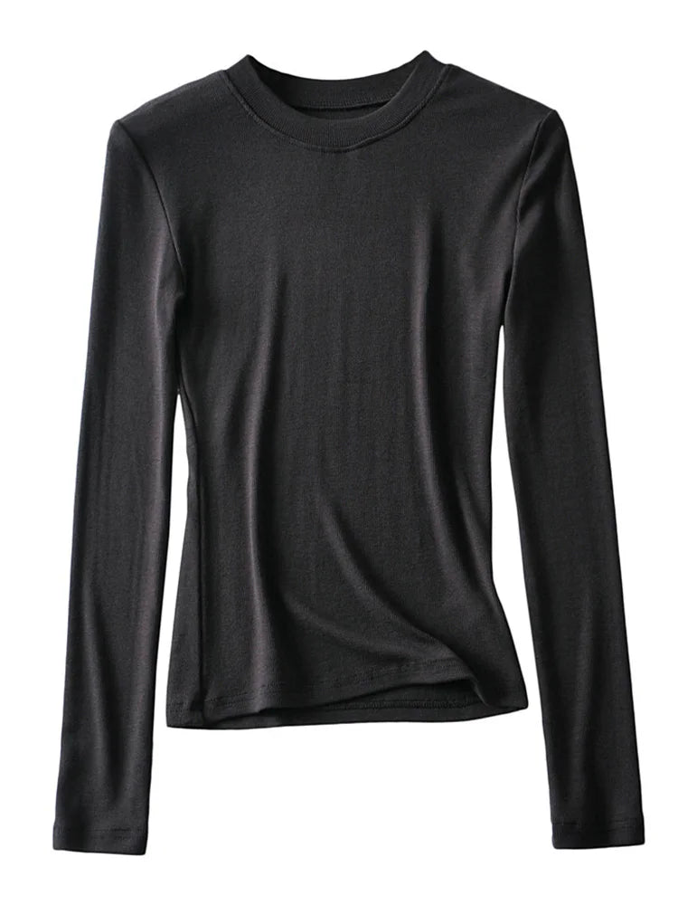 Clothing Cotton Kintted Tops Slim Elastic O-neck Full-sleeve T-shirt