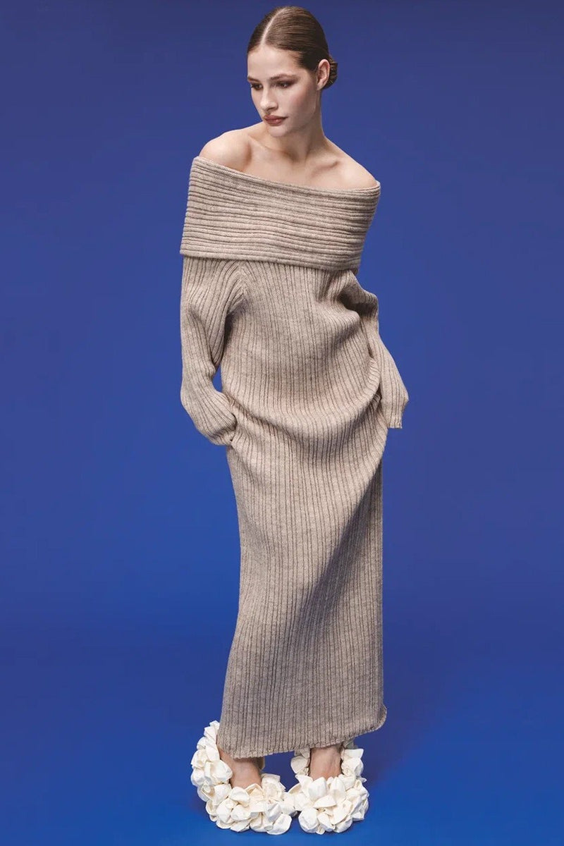 Minimalist Off Shoulder Bodycon Knit Maxi Dress