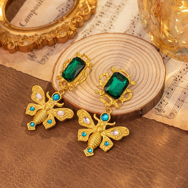 Vintage Emerald Bee Earrings