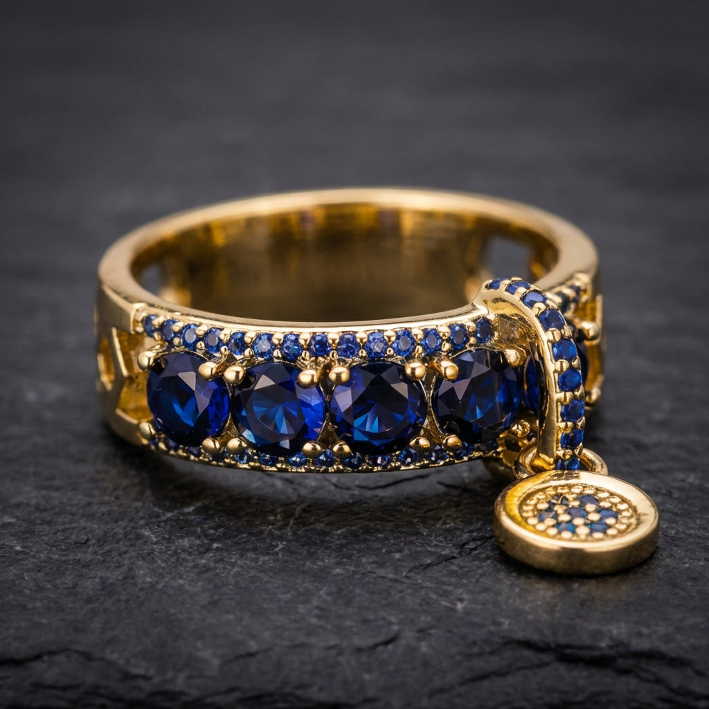 Antique Gold & Blue Crystal Statement Ring