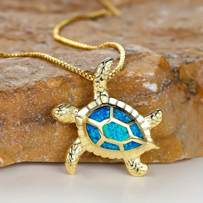 Gold colored Opal Turtle Necklace