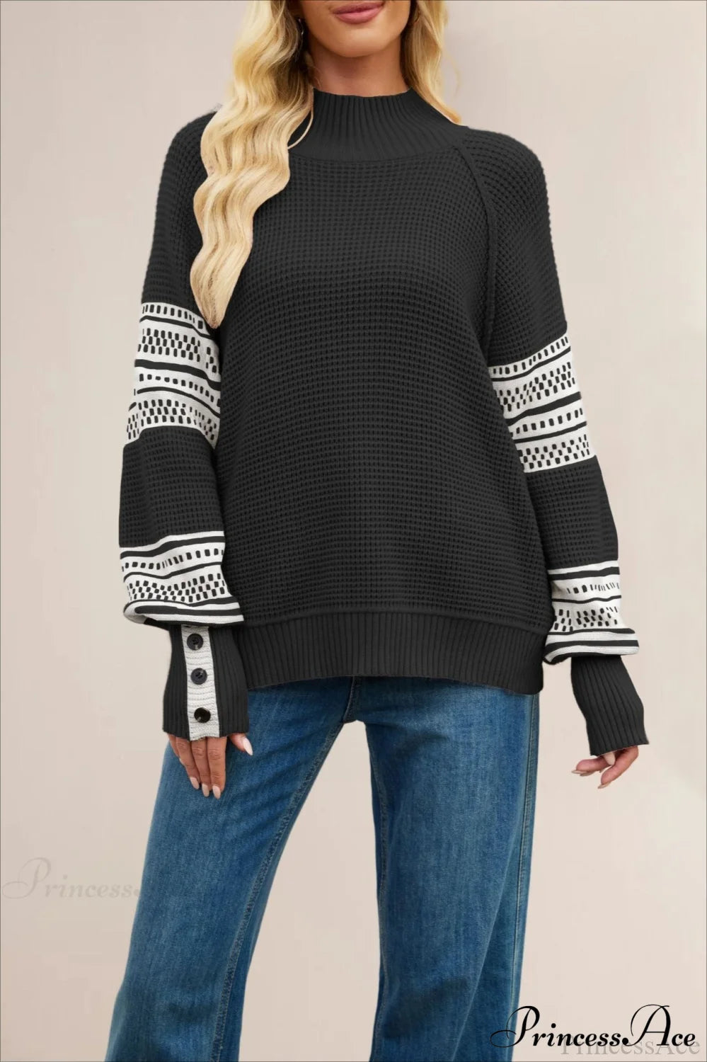 Color-block Mock Neck Knit Sweater