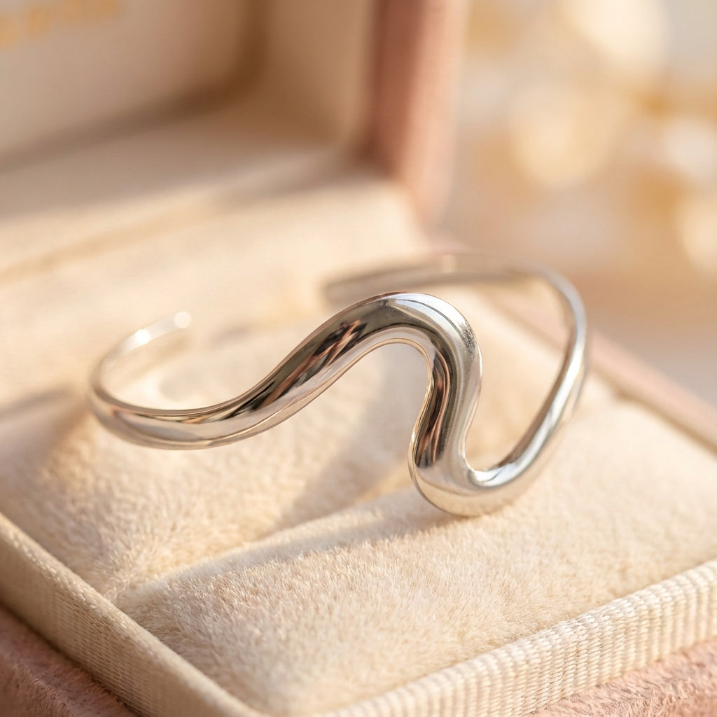 Vintage Silver Twist Cuff Wavy Open Bracelet