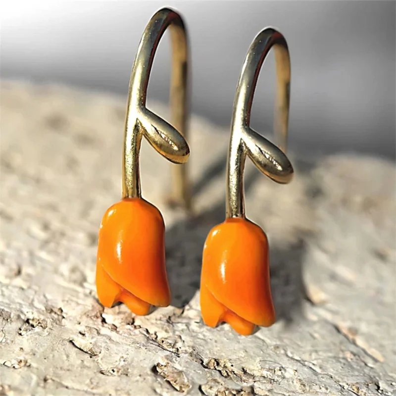 Vintage Orange Flower Earrings