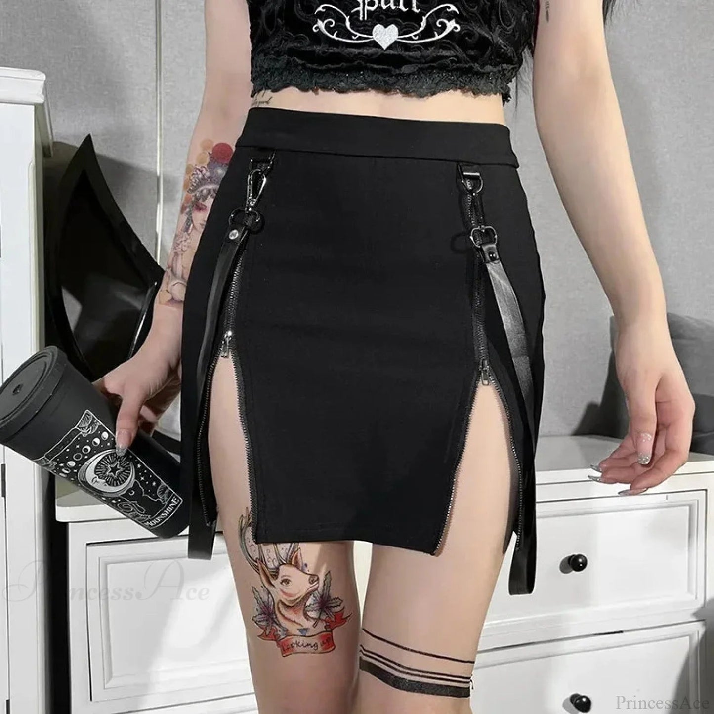Dark Bag Hip Split Classic Skirt
