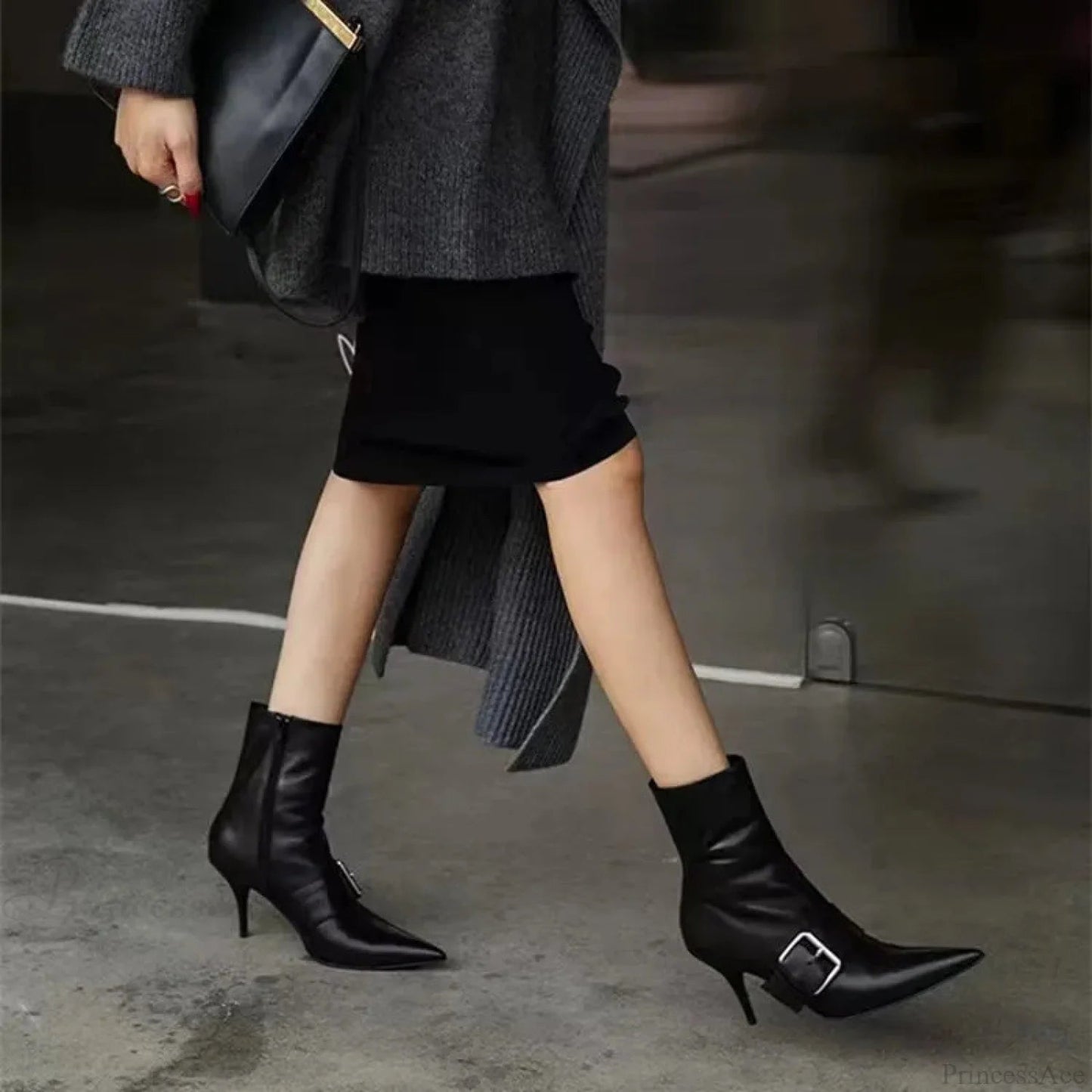 Dark Patent Leather Gothic Dagger Ankle Boot