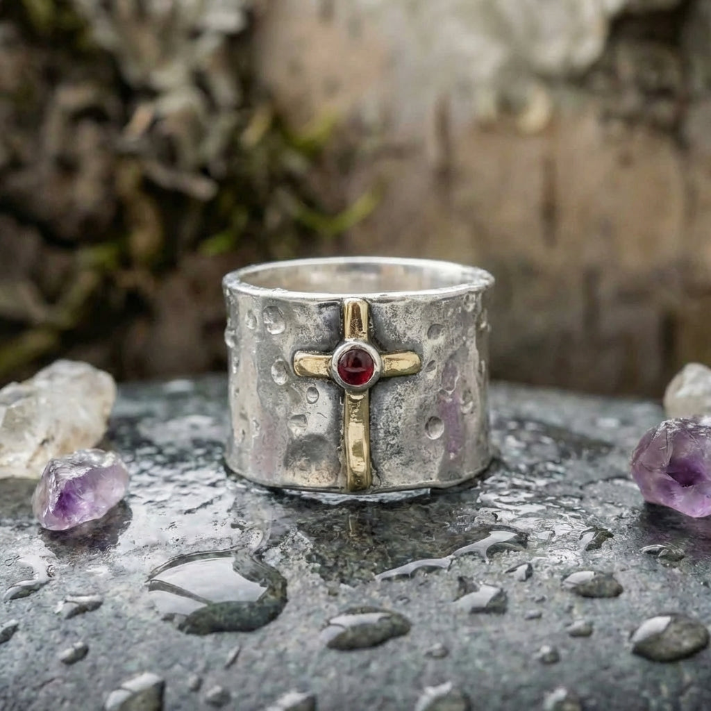 Elegant Cross Ruby Ring
