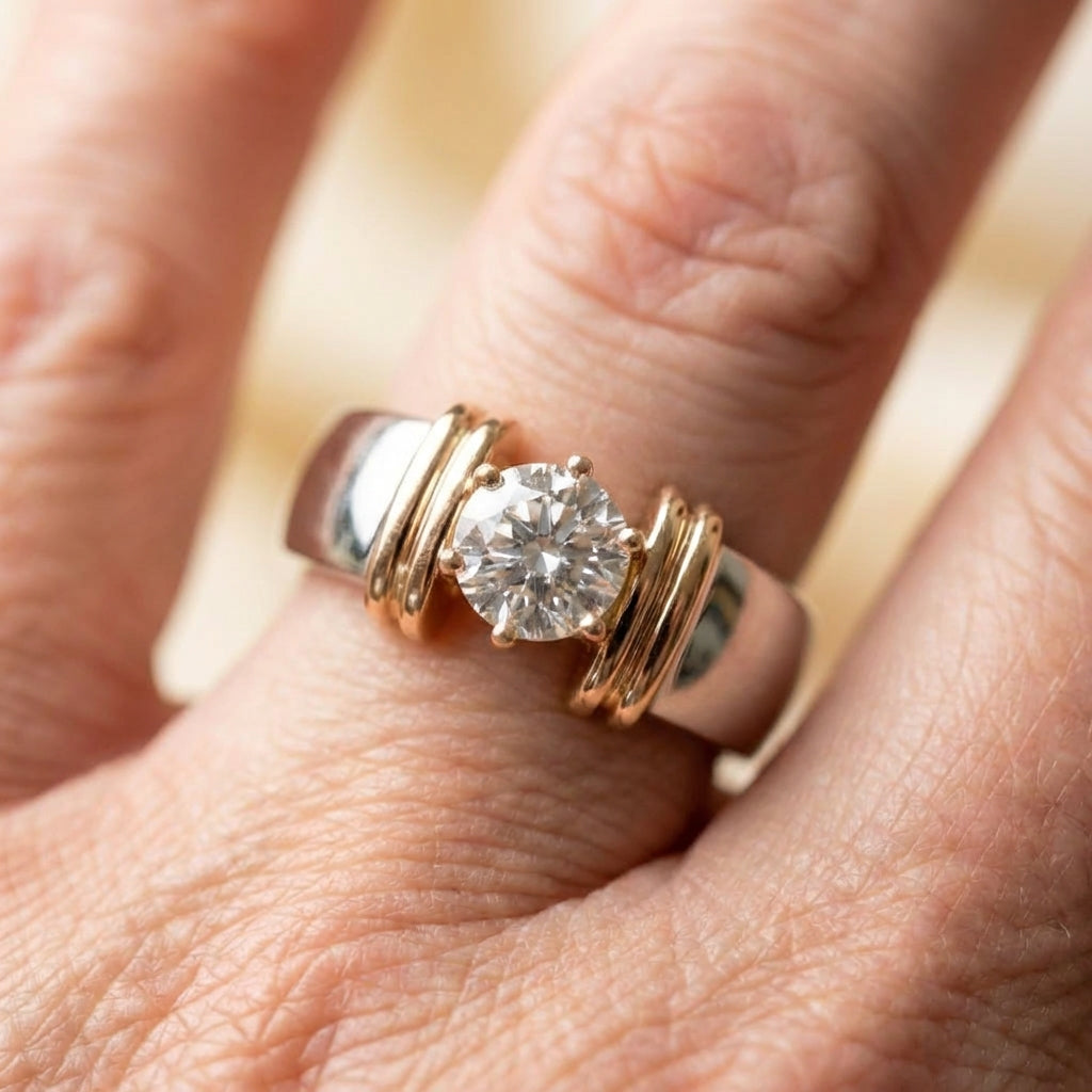 Vintage Open Gold Thread Silver Ring