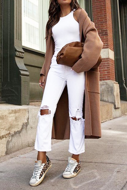 Color Long Sleeve Wool Overcoat
