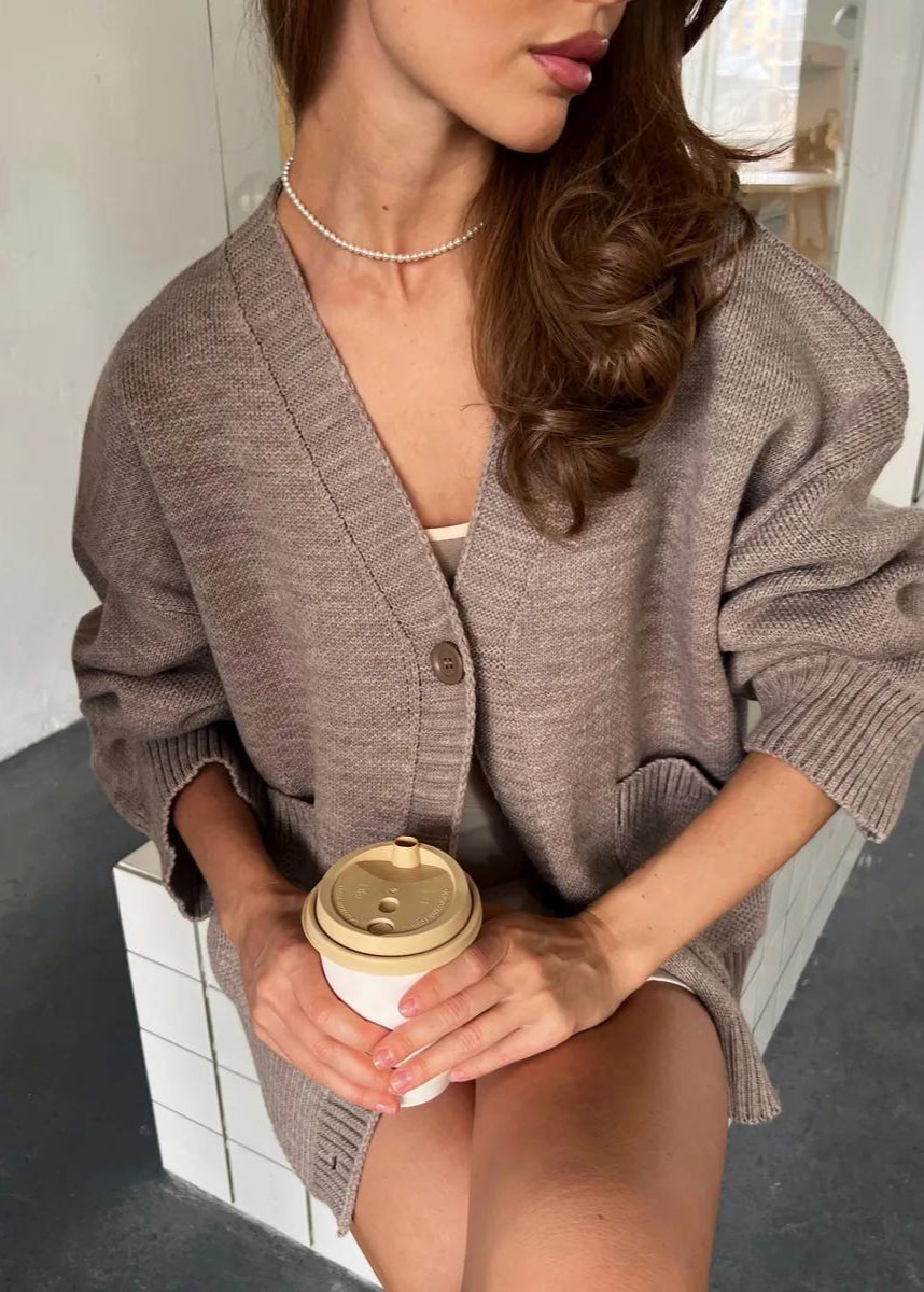 Oversized Knit Button Cardigan - ’s Long Sleeve V-neck Sweater