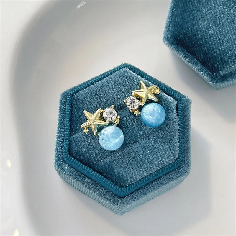 Elegant Starfish Blue Earrings