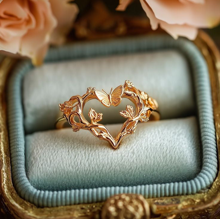 Romantic Butterfly Heart Ring