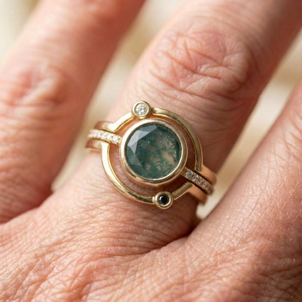 Vintage Blue Opal Golden Ring