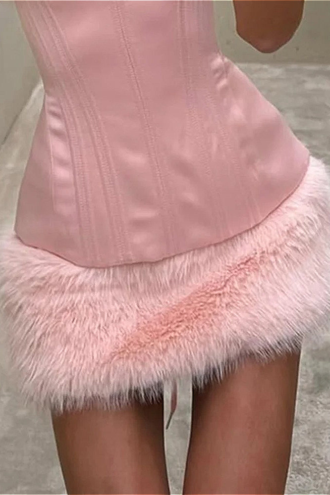 Fuzzy Paneled Tie Waist Mini Dress