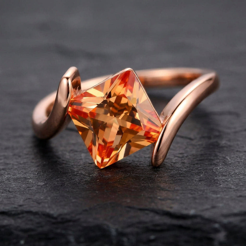 Rose Gold Pyramid Cut Orange Gem Ring