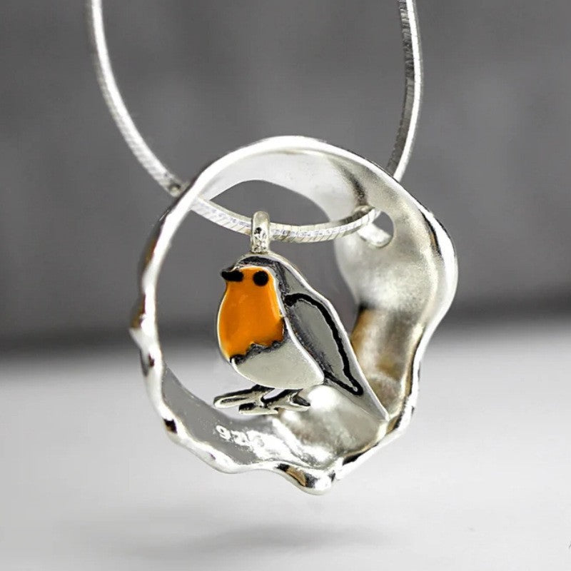 Silver Robin Moon Necklace