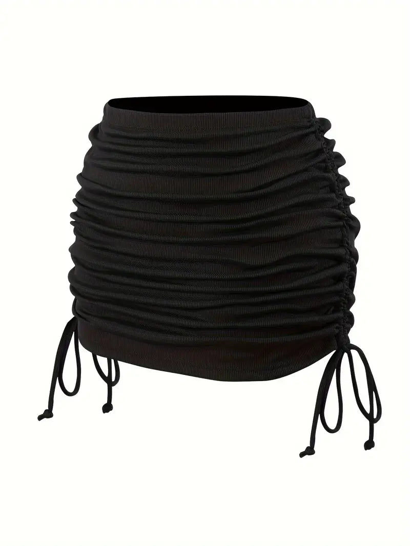 Black Drawstring Tie Side Beach Skirt