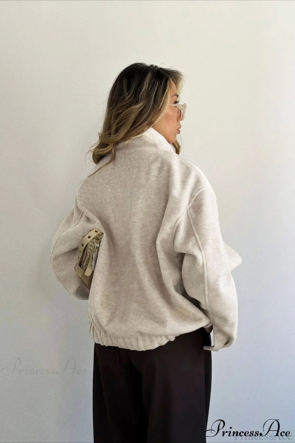 Wool Zip Short Loose Coat