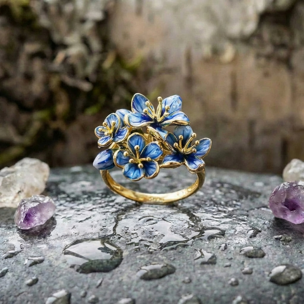 Elegant Blue Flower Ring